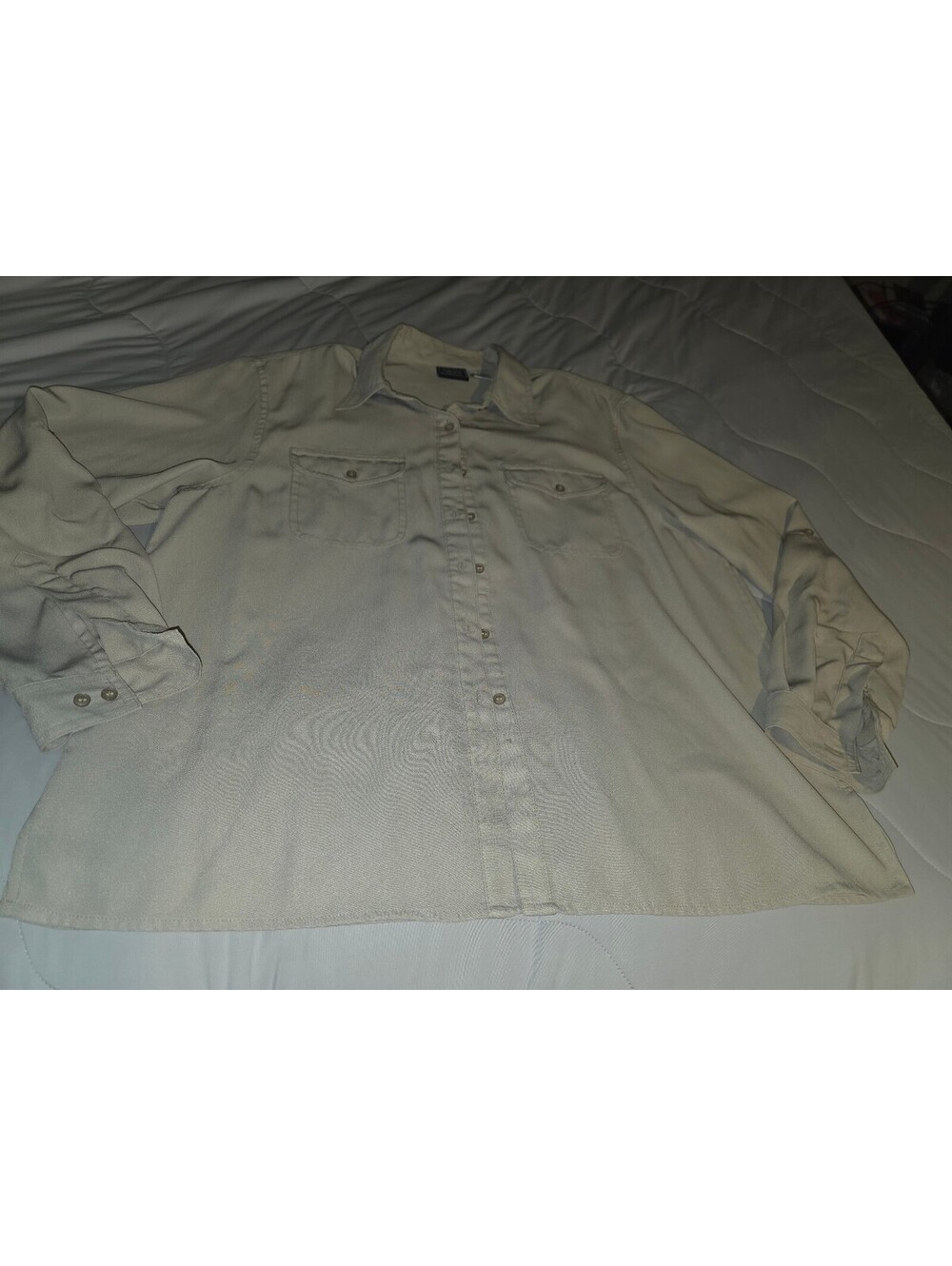 Laura Scott Women’s L Beige Check Collared Long Sleeve Button-Up Shirt Pockets